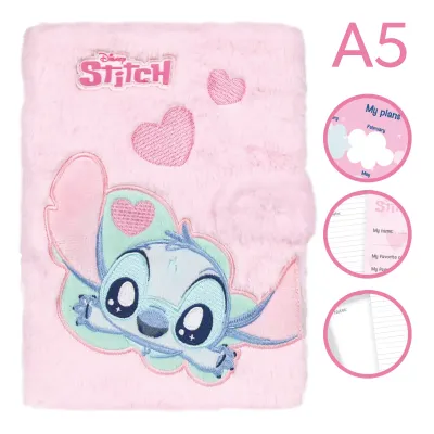 Zápisník linkovaný uzatvárateľný - Stitch Fluffy svetloružový