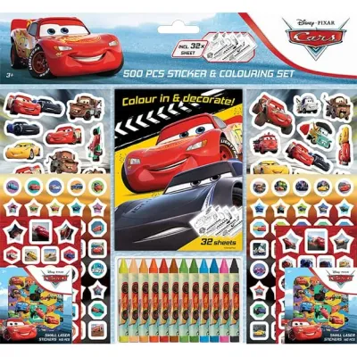 Samolepkový set s maľovankami a voskovkami 500 ks Autá