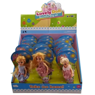 Bábika v farebných šatách 12cm