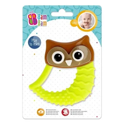 BamBam Hrkálka/hrýzatko sova 9 cm - žltá