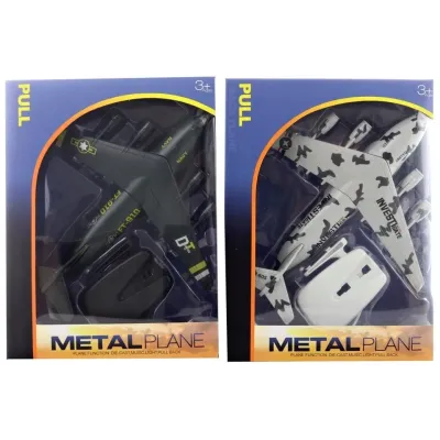 Kovové lietadlo na spätné natiahnutie s efektmi 22cm - zelená