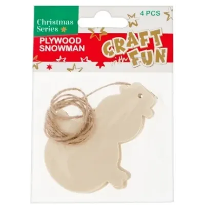 Vianočná dekorácia Drevený snehuliak na zavesenie 4ks