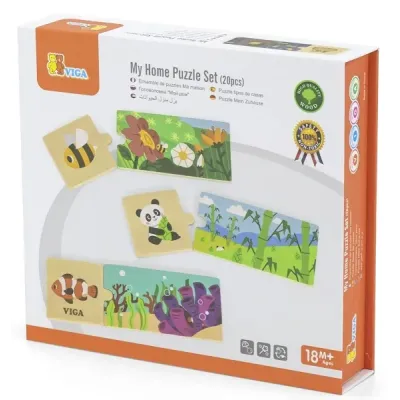 Viga Drevené puzzle zvieracie domovy