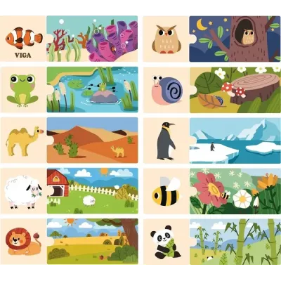 Viga Drevené puzzle zvieracie domovy