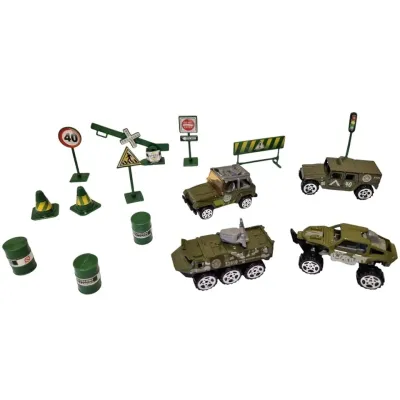 Vojenská sada s kovovými dopravnými prostriedkami