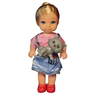 Dievčatko s maznáčikom 12cm - sivá - mačička