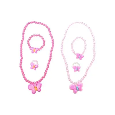 Módne doplnky s motýlikom náhrdelník, prsteň, náramok - ružová