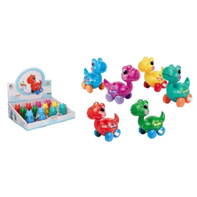 Naťahovací dinosaurus na kolieskach 10cm - žltá