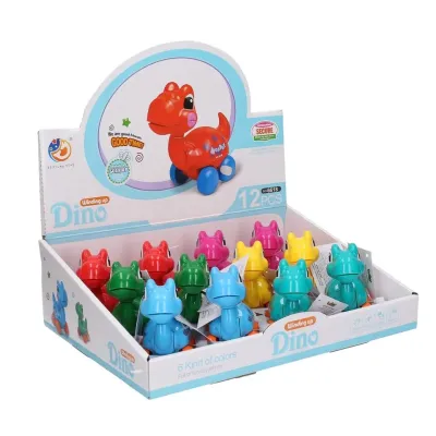 Naťahovací dinosaurus na kolieskach 10cm - žltá