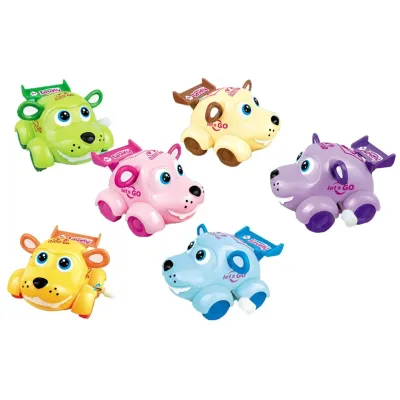 Naťahovací pes na kolieskach 8cm - žltá