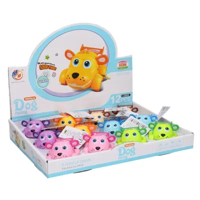 Naťahovací pes na kolieskach 8cm - žltá