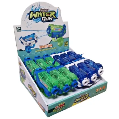 Pištoľ vodná priehľadná 15cm - modrá