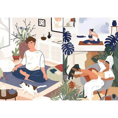 Trefl Prime Puzzle 1000 UFT - Joga, mačky a káva: Pokoj v duši