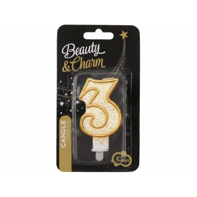 Sviečka číslová glitrovaná zlatá "3"