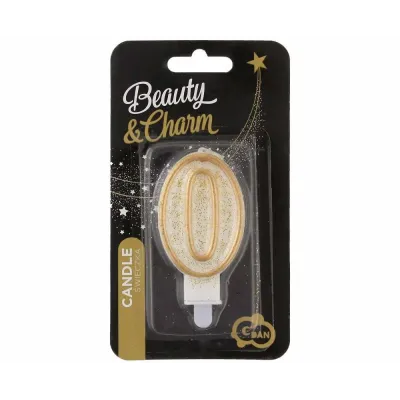 Sviečka číslová glitrovaná zlatá "0"