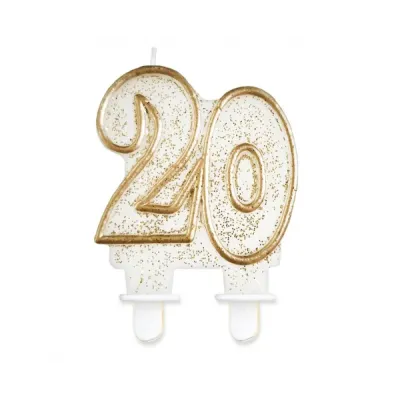 Sviečka číslová glitrovaná zlatá  "20"