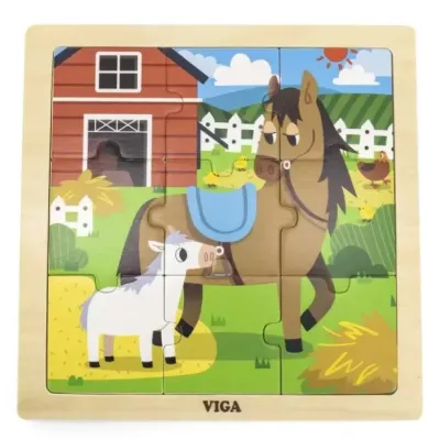 Viga Drevené puzzle kôň 9ks