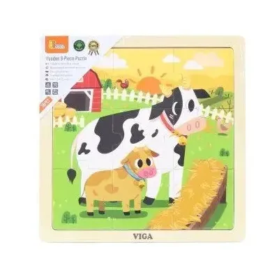 Viga Drevené puzzle kravička 9ks