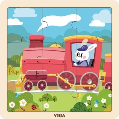Viga Drevené puzzle lokomotíva 9ks