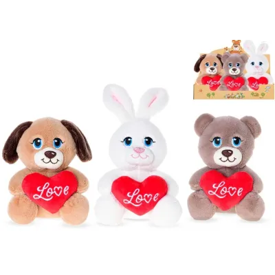 Zvieratko plyšové sediace so srdiečkom 15cm
