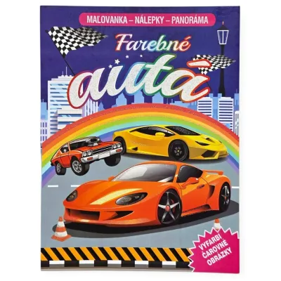 Farebné autá omaľovánka, nálepky a panoráma