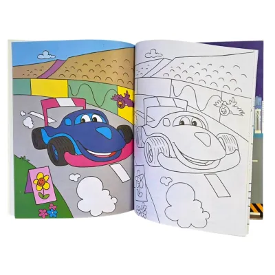 Farebné autá omaľovánka, nálepky a panoráma