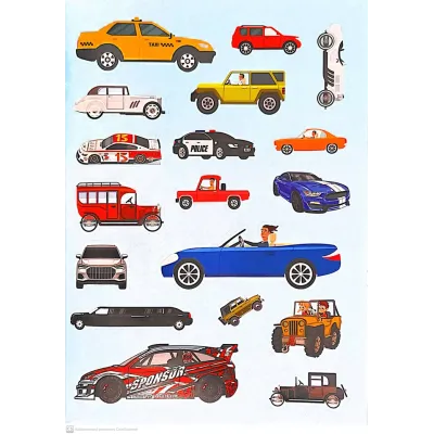 Farebné autá omaľovánka, nálepky a panoráma