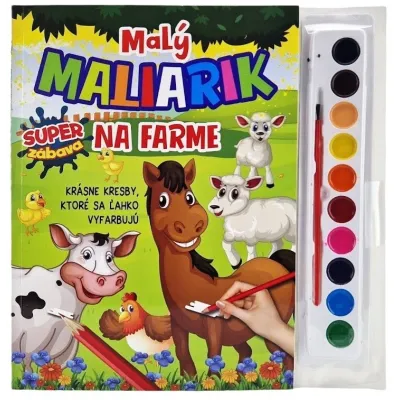 Malý maliarik - Na farme. Omaľovánka so štetcom a farbami.