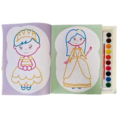 Malý maliarik princezné omaľovánka so štetcom a farbami