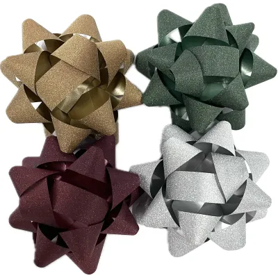 Mašľa samolepiaca glitter 12cm mix 12ks