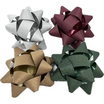 Mašľa samolepiaca glitter mega 14cm mix 4ks