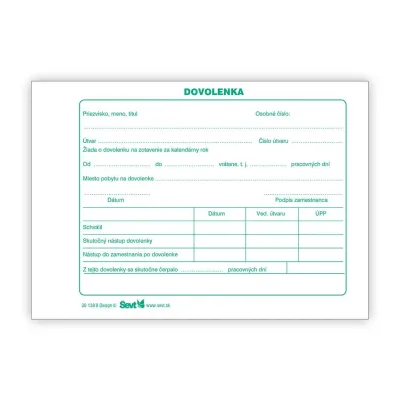 Tlačivo dovolenka A6 blok/100 ls.  301389