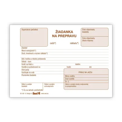 Tlačivo žiadanka na  prepravu  osôb-nákladu A6  306019    O