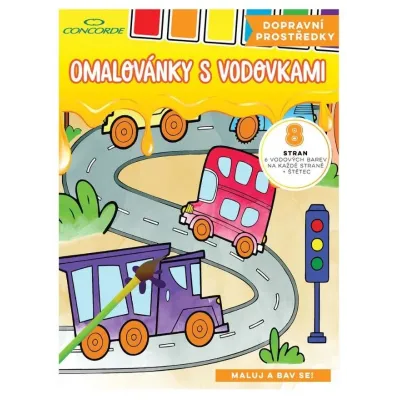 Maľovánky A4 s vodovkami CONCORDE Dopravné prostriedky