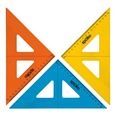 Pravítko trojuholník 45°/177 s ryskou SPOKO mix farieb