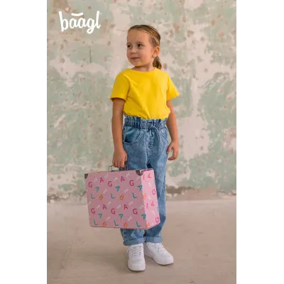 BAAGL Skladací školský kufrík Logo - ružový s kovaním
