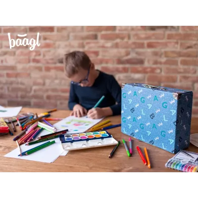 BAAGL Skladací školský kufrík Logo - modrý s kovaním