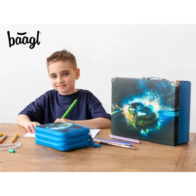 BAAGL Skladací školský kufrík Závodné auto s kovaním