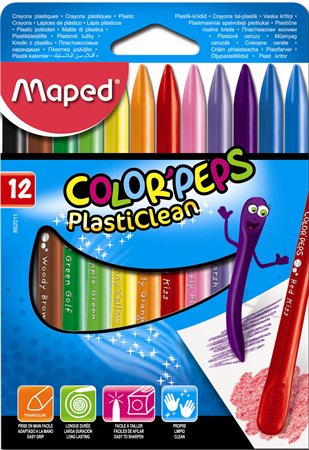 Voskovky MAPED Color Peps PlastiClean 1/12 farebné ceruzky