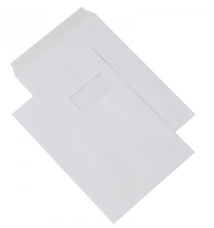 Poštové tašky C4 3T05B4/500ks okienko samolep s páskou biele