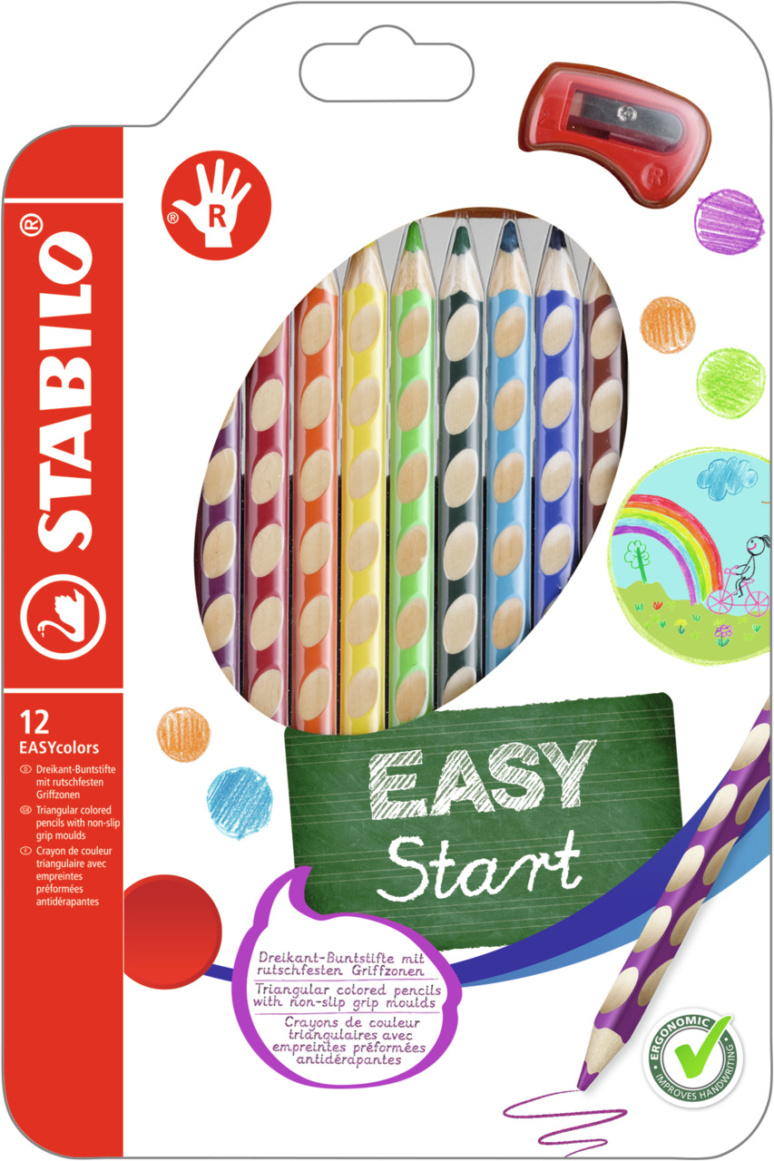 Ceruzky STABILO EASYcolors/12 3HR pravák fareb. súpr.+ strúhadlo