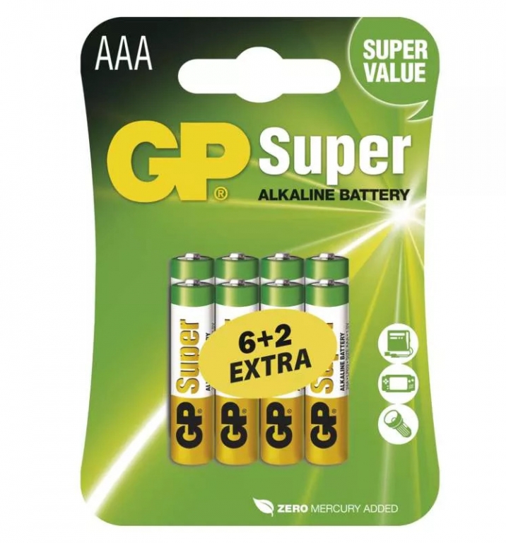 Batéria GP 24A LRO3 AAA mikrotužka alkalická 1.5V/8 ks