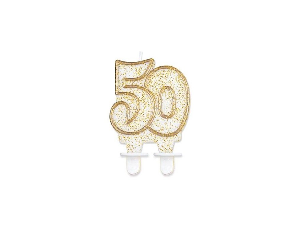 Sviečka číslová glitrovaná zlatá  "50"