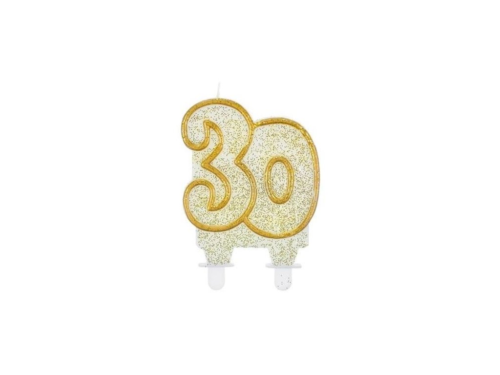 Sviečka číslová glitrovaná zlatá  "30"