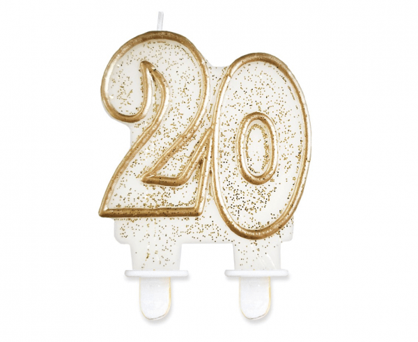Sviečka číslová glitrovaná zlatá  "20"