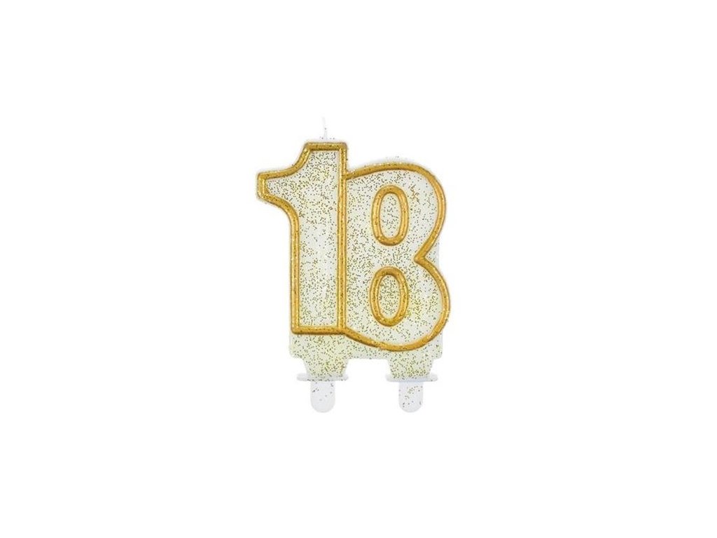 Sviečka číslová glitrovaná zlatá  "18"