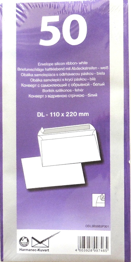 Poštové obálky  DL 3B05B3/ 50ks samolep balíčkové s páskou