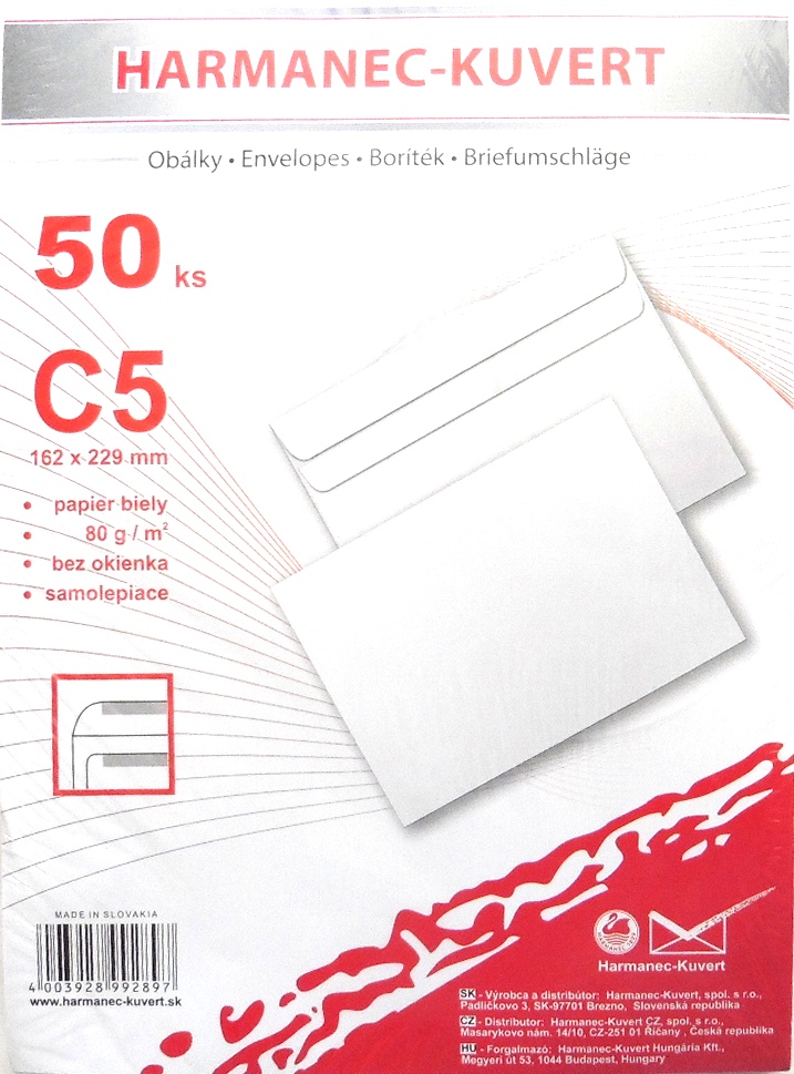 Poštové obálky  C5 2B05B3/ 50ks samolep balíčkové