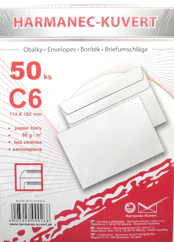 Poštové obálky  C6 2B05B3/ 50ks samolep balíčkové