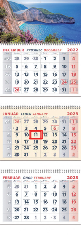 Kalendár nástenný 2023 3-MESAČNÝ 3-ŠPIRÁL.POBREŽIE NK-05-6 PRESS